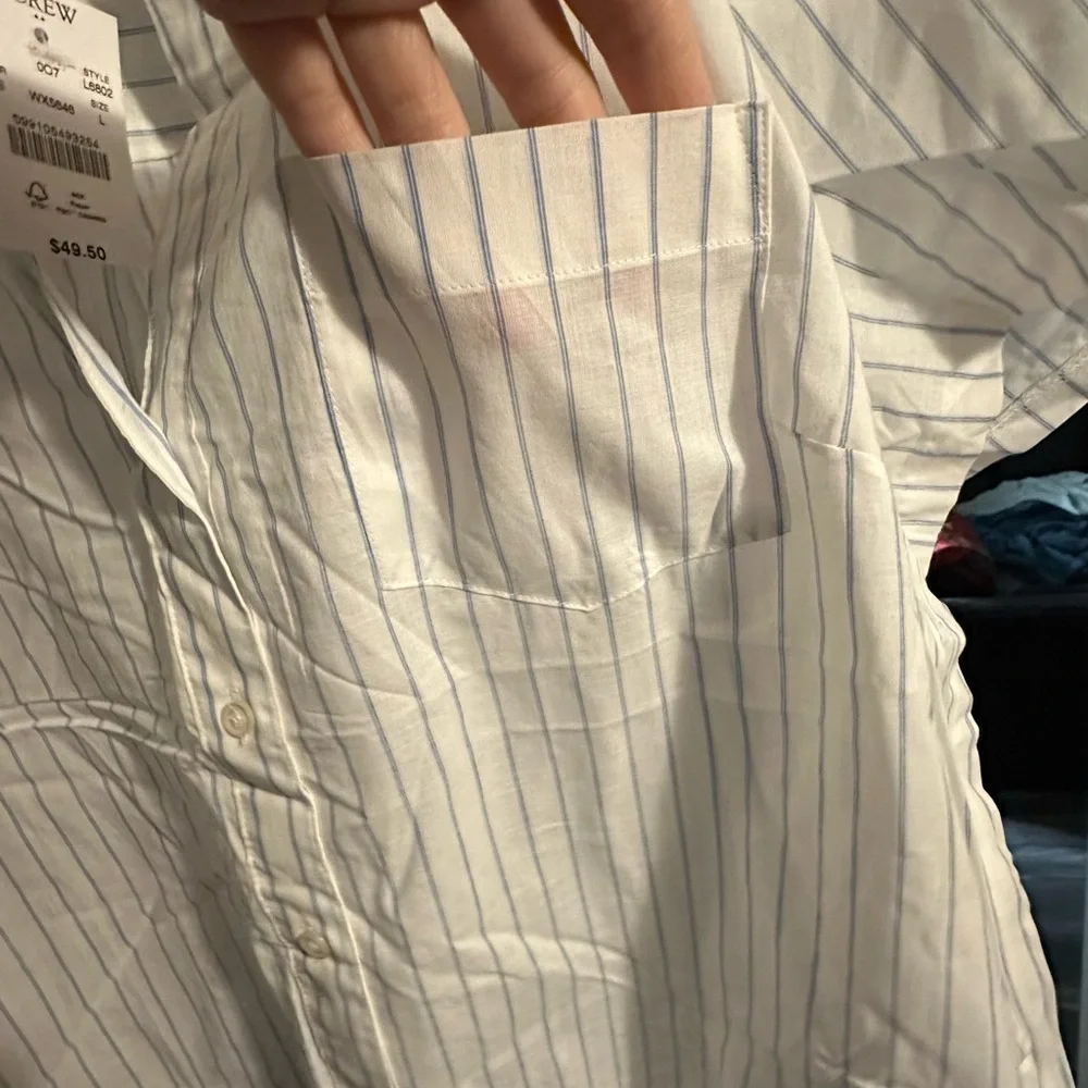 J Crew short sleeve button down v neck tie front top - Picture 7 of 8